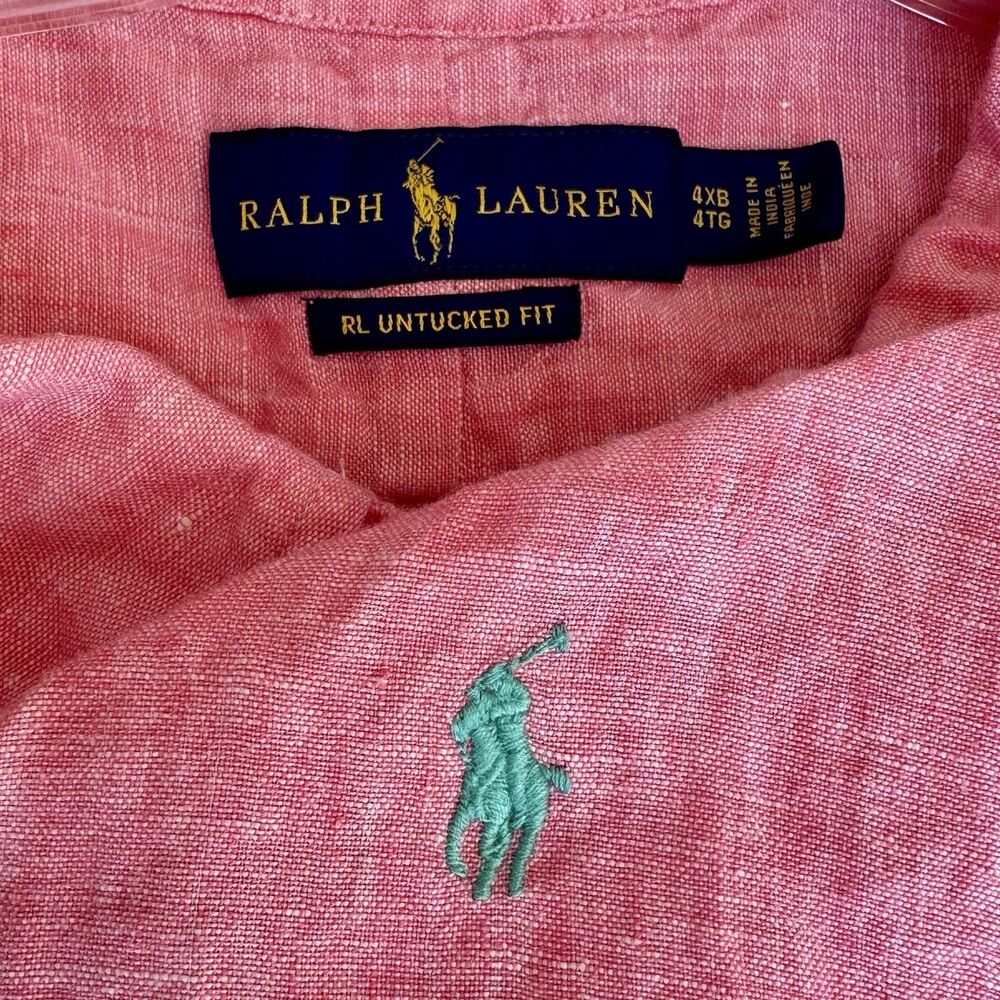 Polo Ralph Lauren Classic RL Untucked Fit Shirt in Pink 100% Linen Men Sz 4XB
